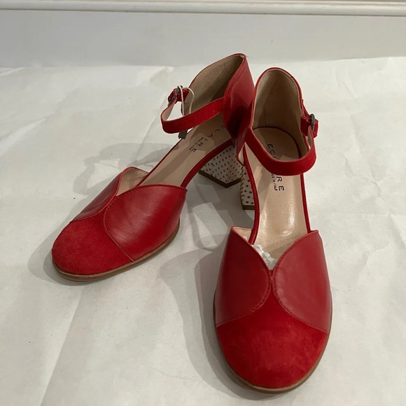Eclaire Red Bright Suede Polka Dot Heel Sandals Shoes Heels Size EU 39 US 9 NWB - Picture 2 of 7